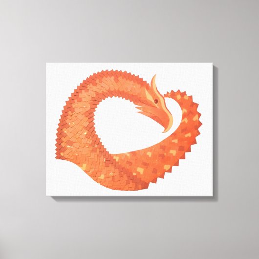 Oranje hartdraak op wit canvas afdruk (Voorkant)