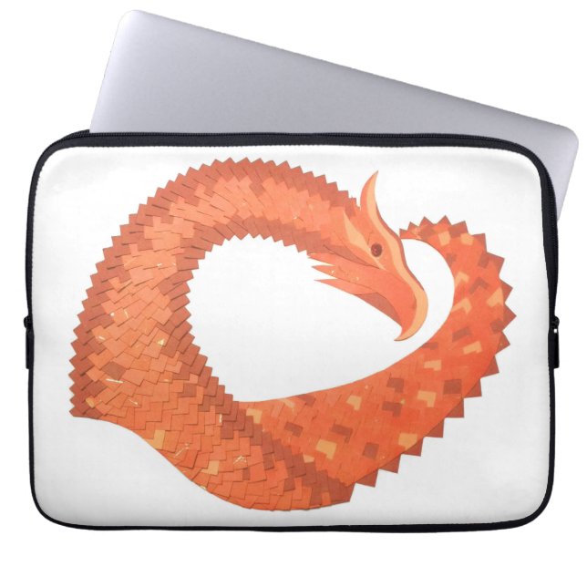 Oranje hartdraak op wit laptop sleeve (Voorkant)