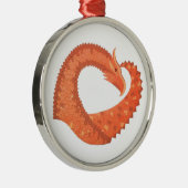 Oranje hartdraak op wit metalen ornament (Rechts)