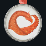 Oranje hartdraak op wit metalen ornament<br><div class="desc">Oranje hartdraak op wit</div>