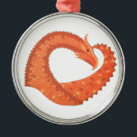 Oranje hartdraak op wit metalen ornament<br><div class="desc">Oranje hartdraak op wit</div>