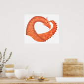 Oranje hartdraak op wit poster (Keuken)