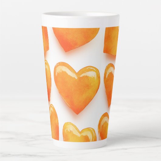 Oranje Harten Aquarel Digitale Kunst Latte Mok (Voorkant)