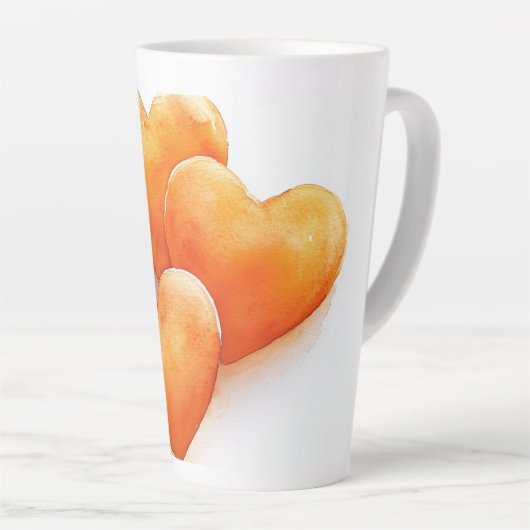 *Oranje harten aquarel Latte Mok (Rechterhoek)