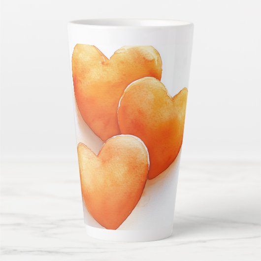 *Oranje harten aquarel Latte Mok (Voorkant)