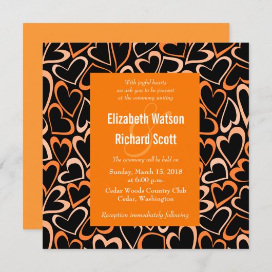 Oranje harten bruiloft uitnodiging (Voorkant / Achterkant)