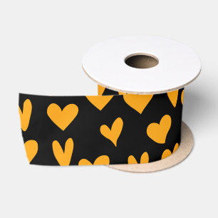 Oranje harten Zwart patroon Halloween kleuren Satijnen Lint