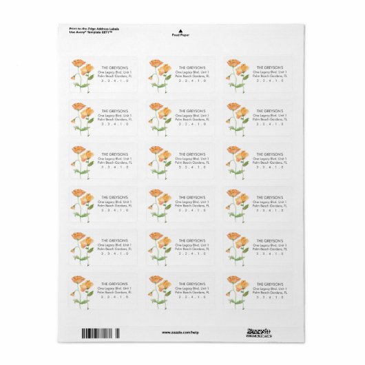 Oranje havermout Waterverf Etiket (Full Sheet)