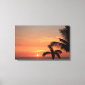 Oranje Hawaïaanse Zonsondergang Hemel met Palmen Canvas Afdruk (Voorkant)
