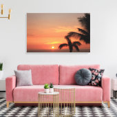 Oranje Hawaïaanse Zonsondergang Hemel met Palmen Canvas Afdruk (Insitu (Woonkamer))