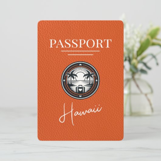 Oranje Hawaii Passport Bewaar de datum Save The Date (Staand voorkant)