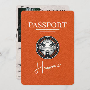 Oranje Hawaii Passport Bewaar de datum Save The Date