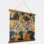 Oranje Hawaiiaanse Hibiscus om middernacht Hangend Wandkleed (Gebogen)