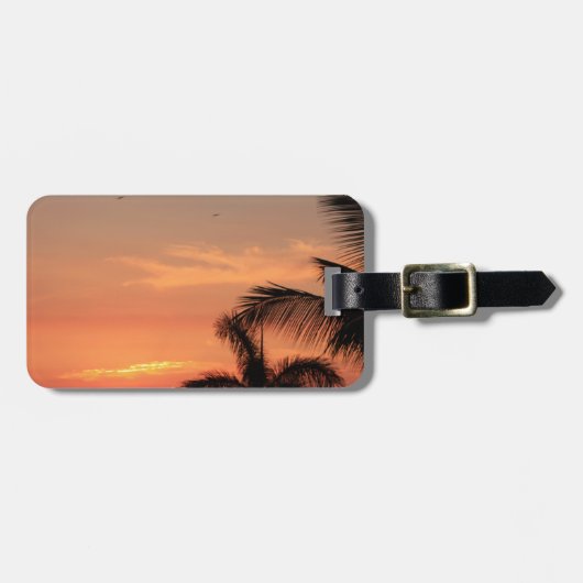 Oranje Hawaiian Sunset, Birds and Palm Trees Bagagelabel (Voorkant horizontaal)