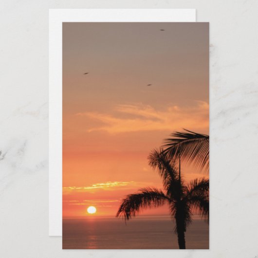 Oranje Hawaiian Sunset, Birds and Palm Trees Briefpapier (Voorkant / Achterkant)