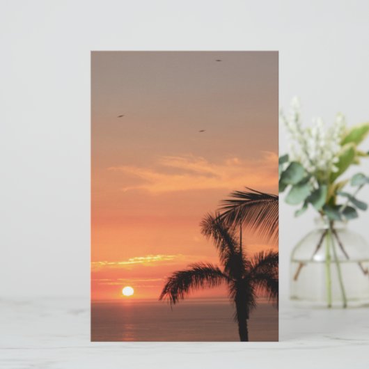 Oranje Hawaiian Sunset, Birds and Palm Trees Briefpapier (Staand voorkant)