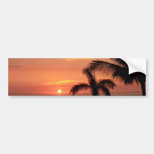 Oranje Hawaiian Sunset, Birds and Palm Trees Bumpersticker (Voorkant)