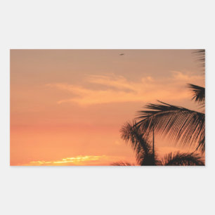 Oranje Hawaiian Sunset, Birds and Palm Trees Rechthoekige Sticker