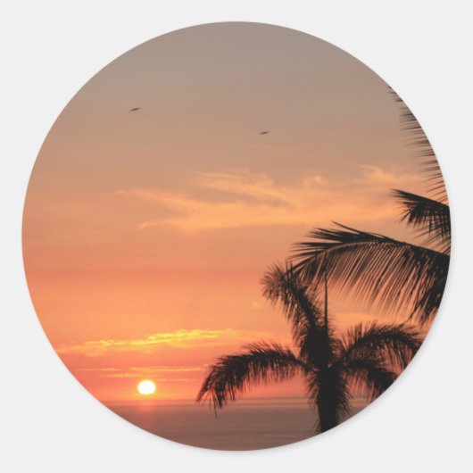 Oranje Hawaiian Sunset, Birds and Palm Trees Ronde Sticker (Voorkant)