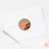 Oranje Hawaiian Sunset, Birds and Palm Trees Ronde Sticker (Envelop)