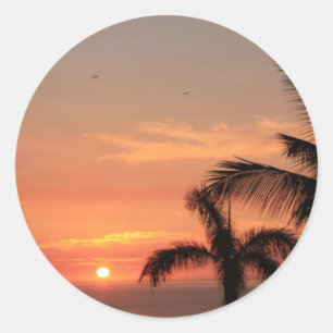 Oranje Hawaiian Sunset, Birds and Palm Trees Ronde Sticker