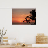 Oranje Hawaiian Sunset Sky met vogels en palmen Poster (Keuken)