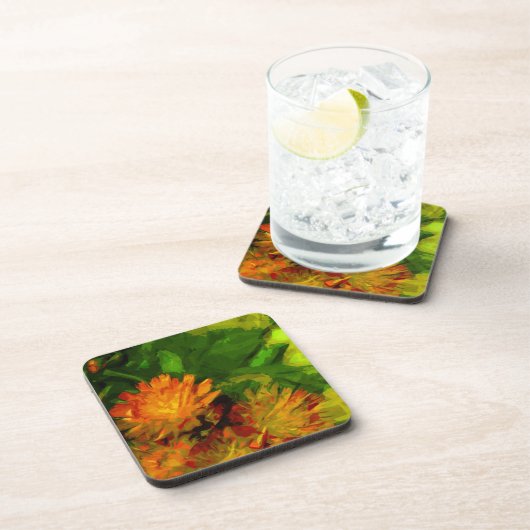 Oranje Hawkweed Blossom Abstract Impressionisme Drankjes Onderzetter (Rechterzijde)