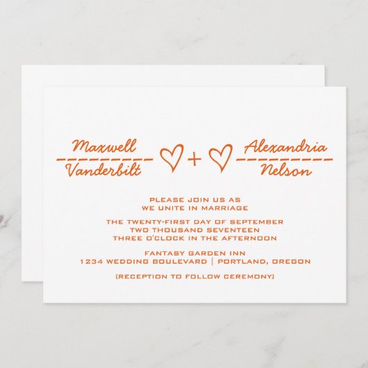 Oranje Heart Equation Wedding Invite Kaart (Voorkant / Achterkant)