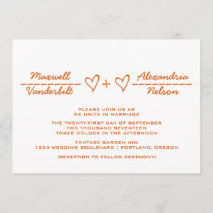 Oranje Heart Equation Wedding Invite Kaart