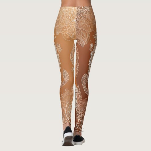 Oranje Heart Lace AI kunst Leggings (Achterkant)