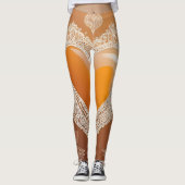 Oranje Heart Lace AI kunst Leggings (Voorkant)