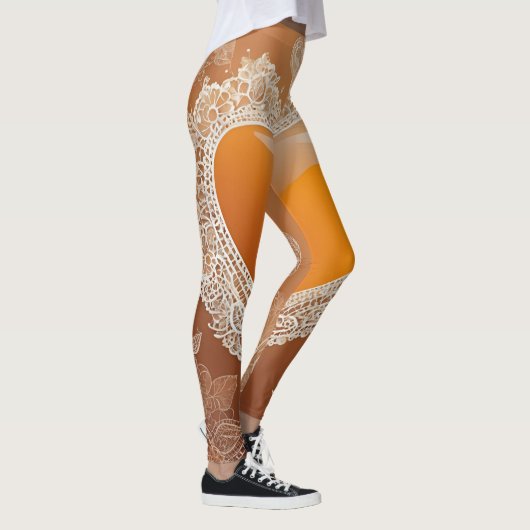 Oranje Heart Lace AI kunst Leggings (Rechts)