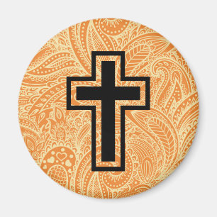 Oranje Heilig Christelijk Kruis Wooden Magnet