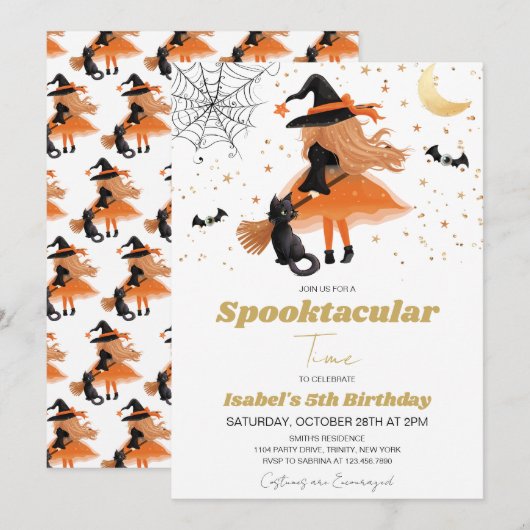 Oranje heks Halloween Verjaardag Kaart (Voorkant / Achterkant)