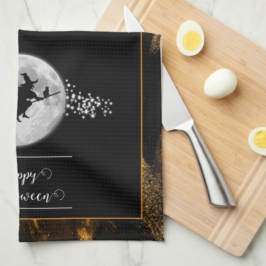 Oranje heks silhouet halloween theedoek (Quarter Fold)