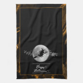 Oranje heks silhouet halloween theedoek (Verticaal)