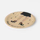 Oranje heksenpoten en spinnen blij Halloween Papieren Bordje (Gekanteld)