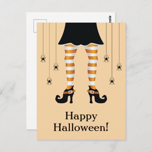 Oranje heksenpoten en spinnen blij Halloween tekst Briefkaart (Voorkant / Achterkant)