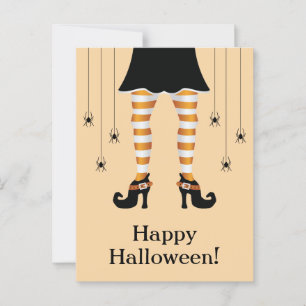 Oranje heksenpoten en spinnen blij Halloween tekst Briefkaart