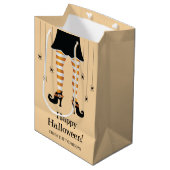 Oranje heksenpoten en spinnen blij Halloween tekst Medium Cadeauzakje (Voorkant Gekanteld)