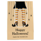 Oranje heksenpoten en spinnen blij Halloween tekst Medium Cadeauzakje (Achterkant)