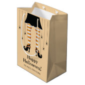 Oranje heksenpoten en spinnen blij Halloween tekst Medium Cadeauzakje (Achterkant Gekanteld)