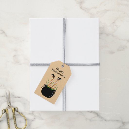 Oranje heksenpoten in heksenbrouwsel Happy Hallowe Cadeaulabel (Met Touw)