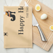 Oranje heksenpoten met een Pet en spinnen Hallowee Theedoek (Quarter Fold)