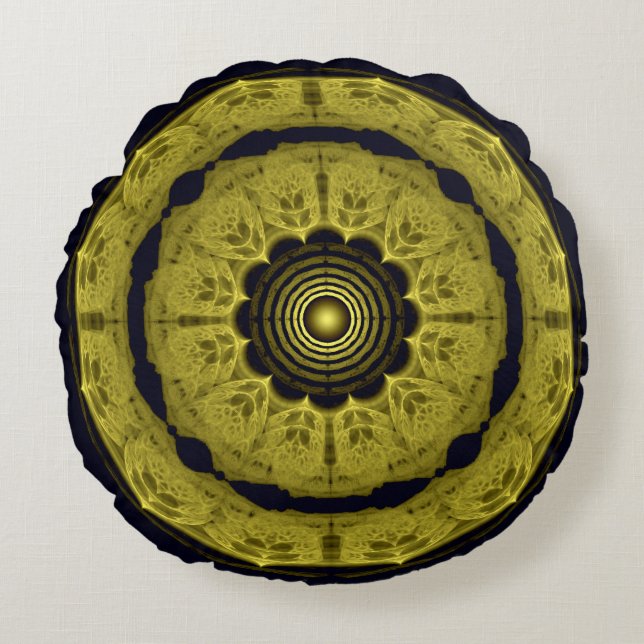 Oranje heldere ronde fractale ornament rond kussen (Voorkant)