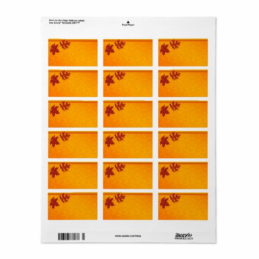 Oranje herfst bladeren bruiloft lege Adresetikette Etiket (Full Sheet)