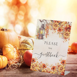 Oranje herfst bloemen feest gast boek reclamebord met voetstuk