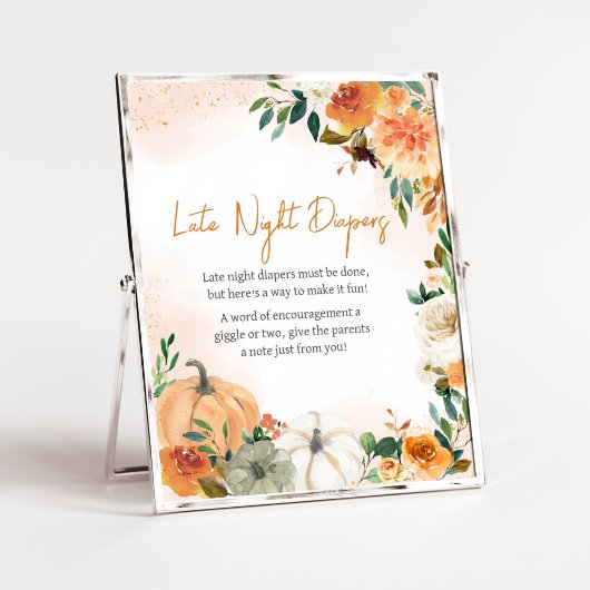 Oranje Herfst Bloemen Pompoen Late Night Luiers Poster