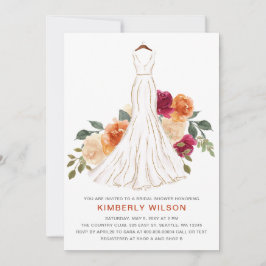 Oranje Herfst Bloemen Trouwjurk Vrijgezellenfeest Kaart