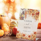 Oranje herfst bloemenkaarten cadeaus reclamebord met voetstuk